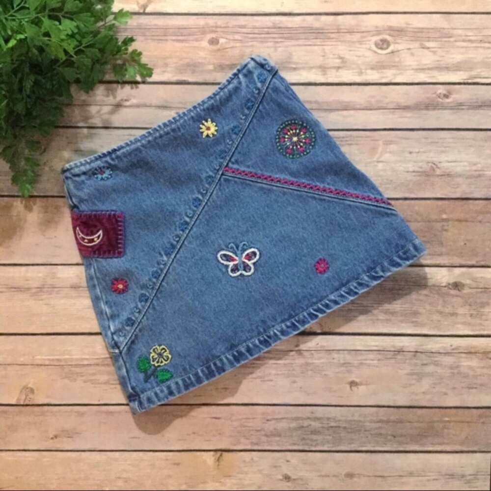 Baby Gap Kids Girls Denim Embroidered Floral Skirt